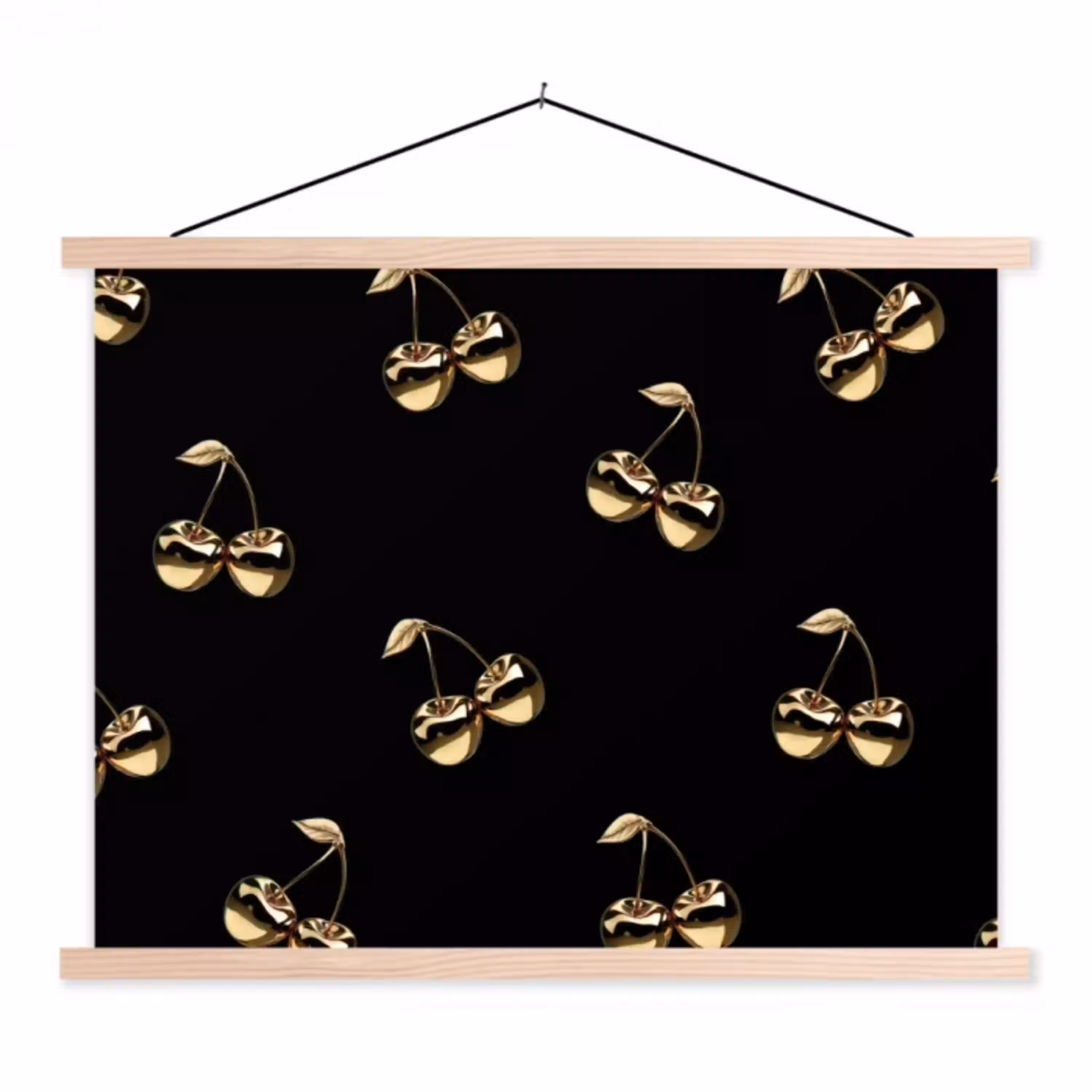 Patroon - Kersen - Goud - Chrome textielposter latten blank klein -3d