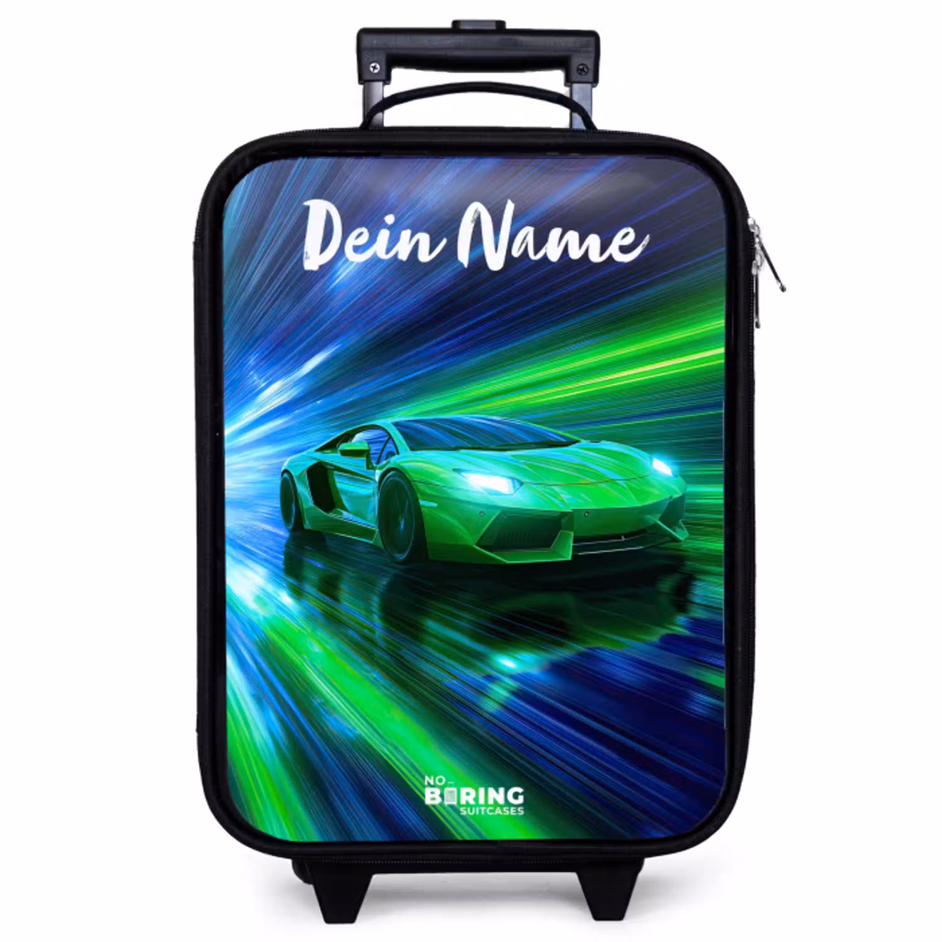 Sportauto - Groen - Snelheidslijnen - Neon Kinderkoffer - Zwart klein -zzz_website3d