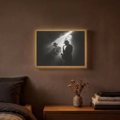 Saxofonisten - Hoeden - Rook - Licht Light Box met batterij (Wandlamp) middel -sfeer4