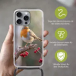 Roodborst - Tak - Bessen - Natuur Hoesje iPhone 16 Pro Max met koord klein -sfeer2_DE