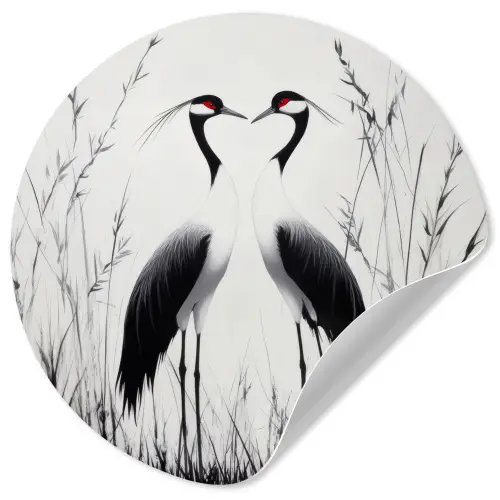 Kraanvogels - Gras - Hartvorm - Zwart Wandcirkel behangsticker klein -3d