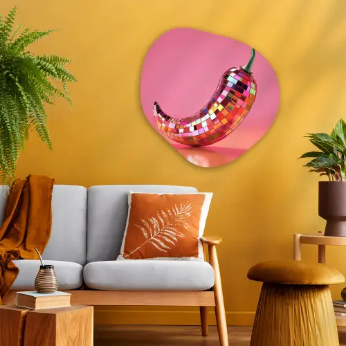 Peper - Disco - Rood - Glitter Wandcirkel Organisch Plexiglas middel -sfeer4