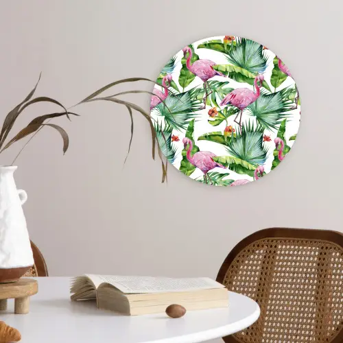 Inductie beschermer - Flamingo - Bladeren - Afdekplaat voor kookplaat - Tropisch Wandcirkel plexiglas klein -sfeer4