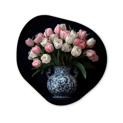 Bloemen - Roze - Tulpen - Vaas Wandcirkel Organisch Forex 3mm klein -3d
