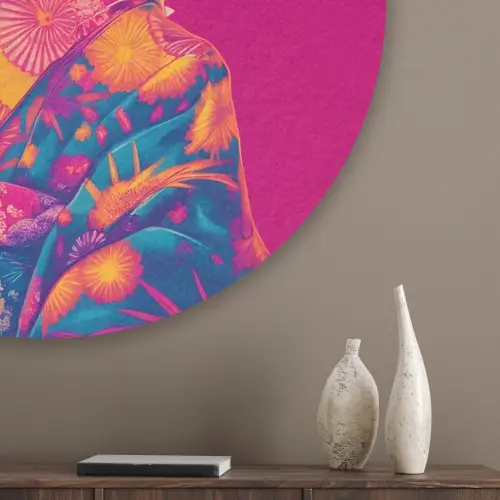 Geit - Hoorns - Kimono - Kleurrijk Akoestische PET Vilt - Rond klein -sfeer5_closeup