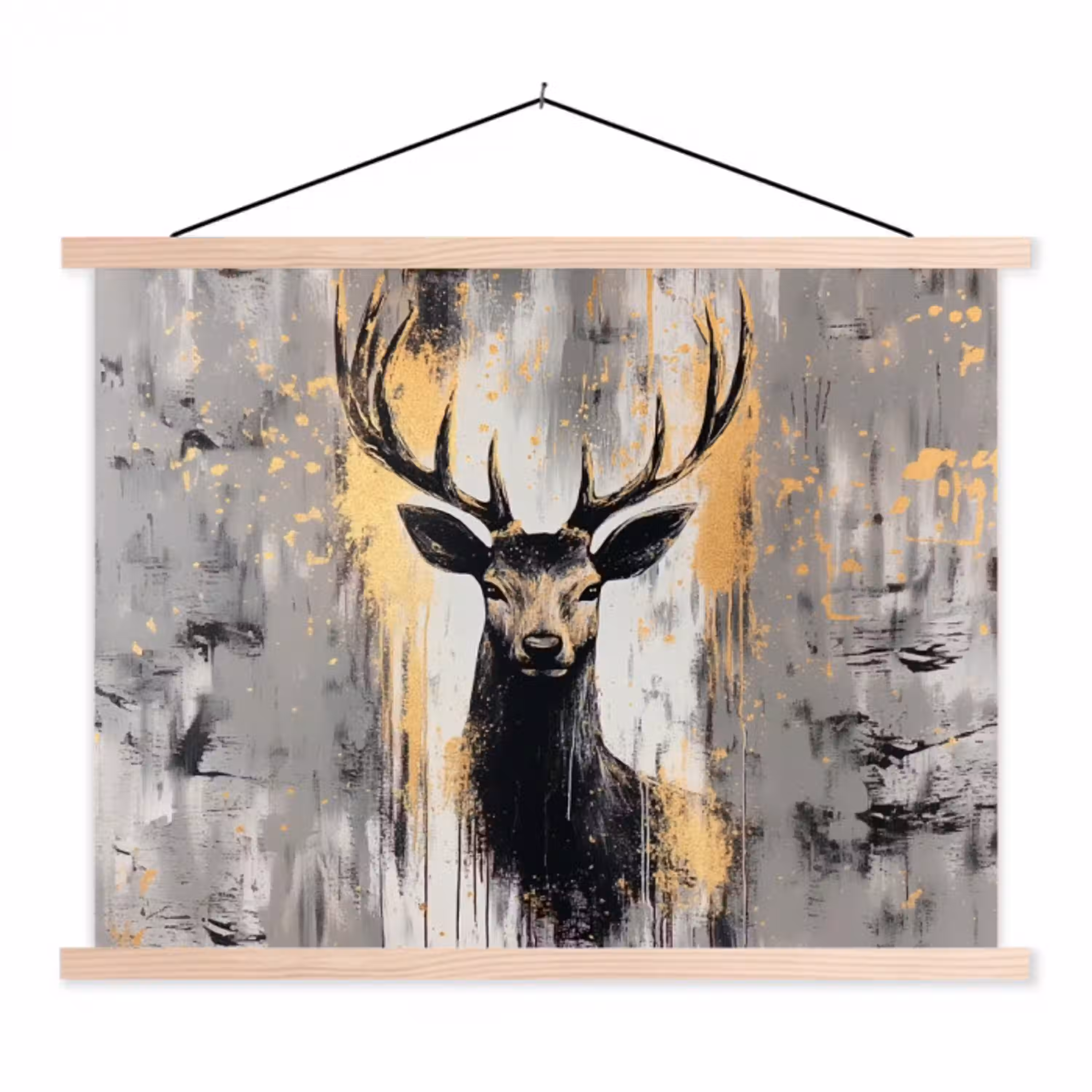 Abstract - Hert - Gewei - Goud textielposter latten blank klein -3d