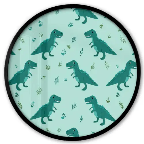 Donkergroen - Dinosaurussen - Afdrukken - Bladeren Fotolijst rond zonder passe partout klein -3d
