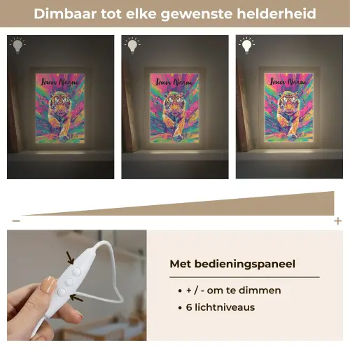Tijger  - Wilde dieren - Kleurrijk - Verflook Light Box met kabel (Kinderlampje) klein -USP_dimbaarNL