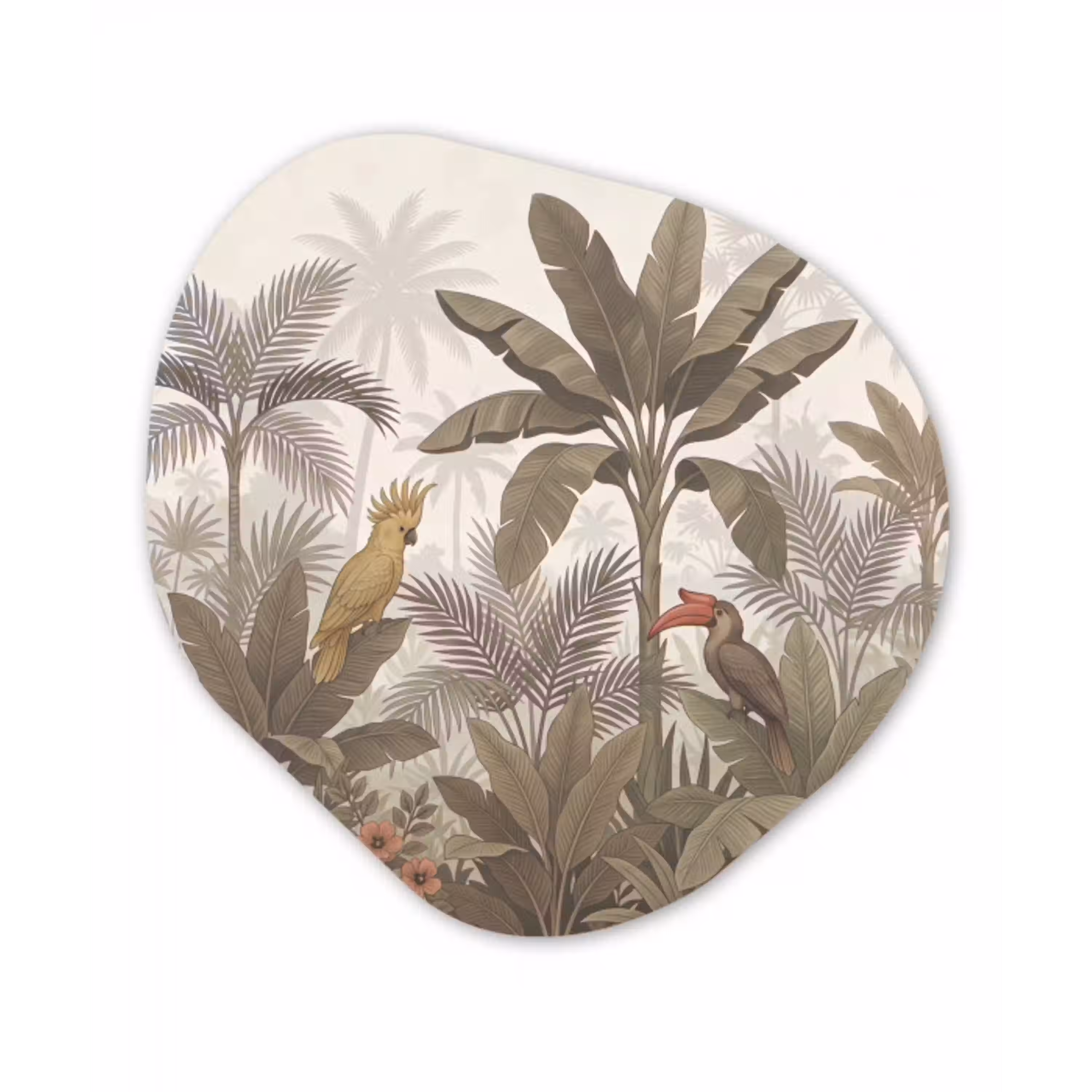 Vogel - Jungle - Tropisch - Illustratie - Groen Wandcirkel Organisch Aluminium middel -3d