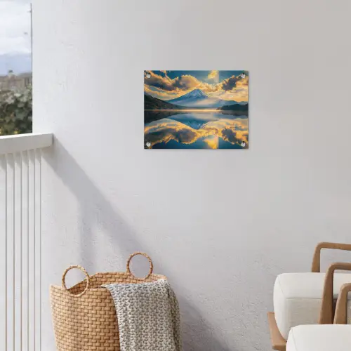 Berg - Rivier - Zonsondergang tuinposter los doek klein -sfeer8
