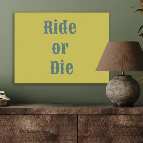 Ride or die - Geel - Blauw PET vilt klein -sfeer2