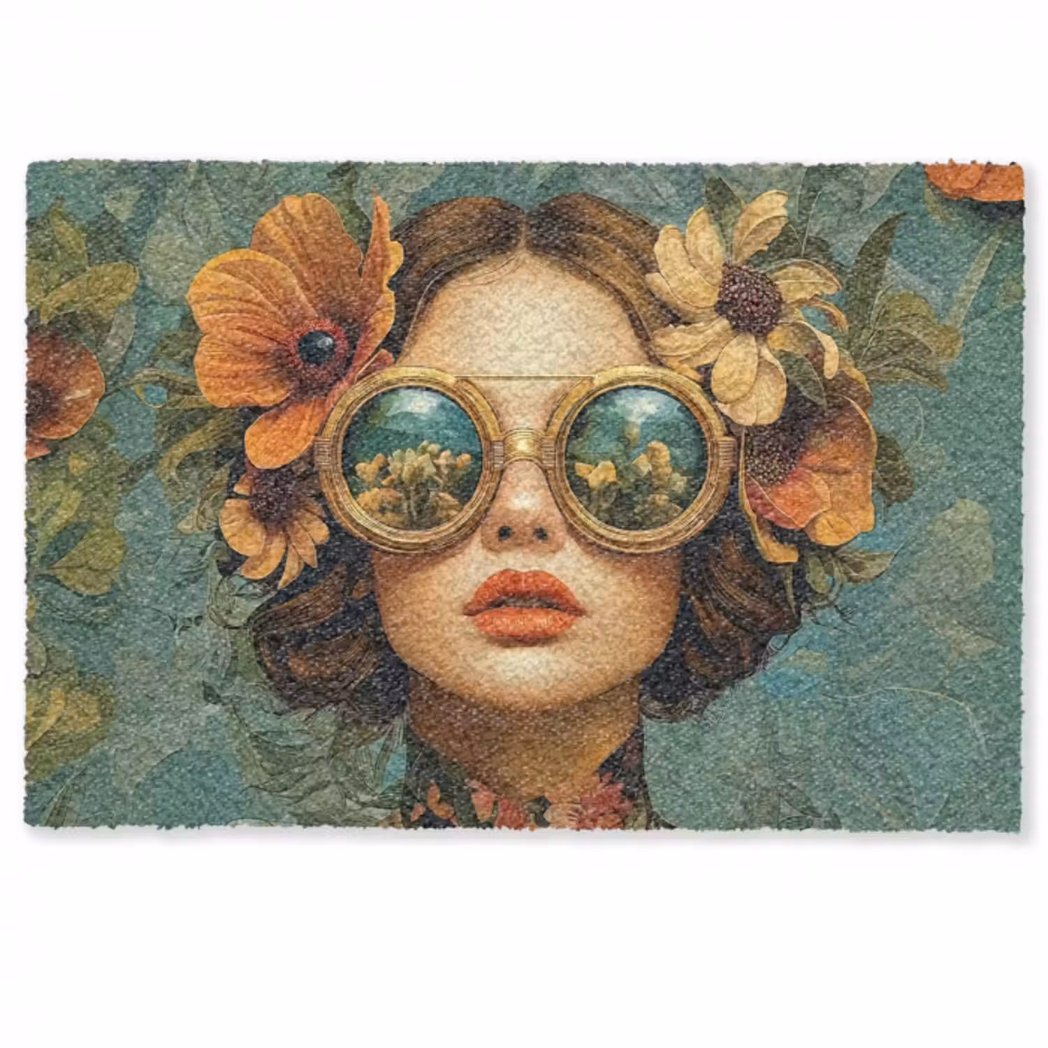 Fußmatte - Frau - Blumen - Schmetterlinge - Natur - Vintage