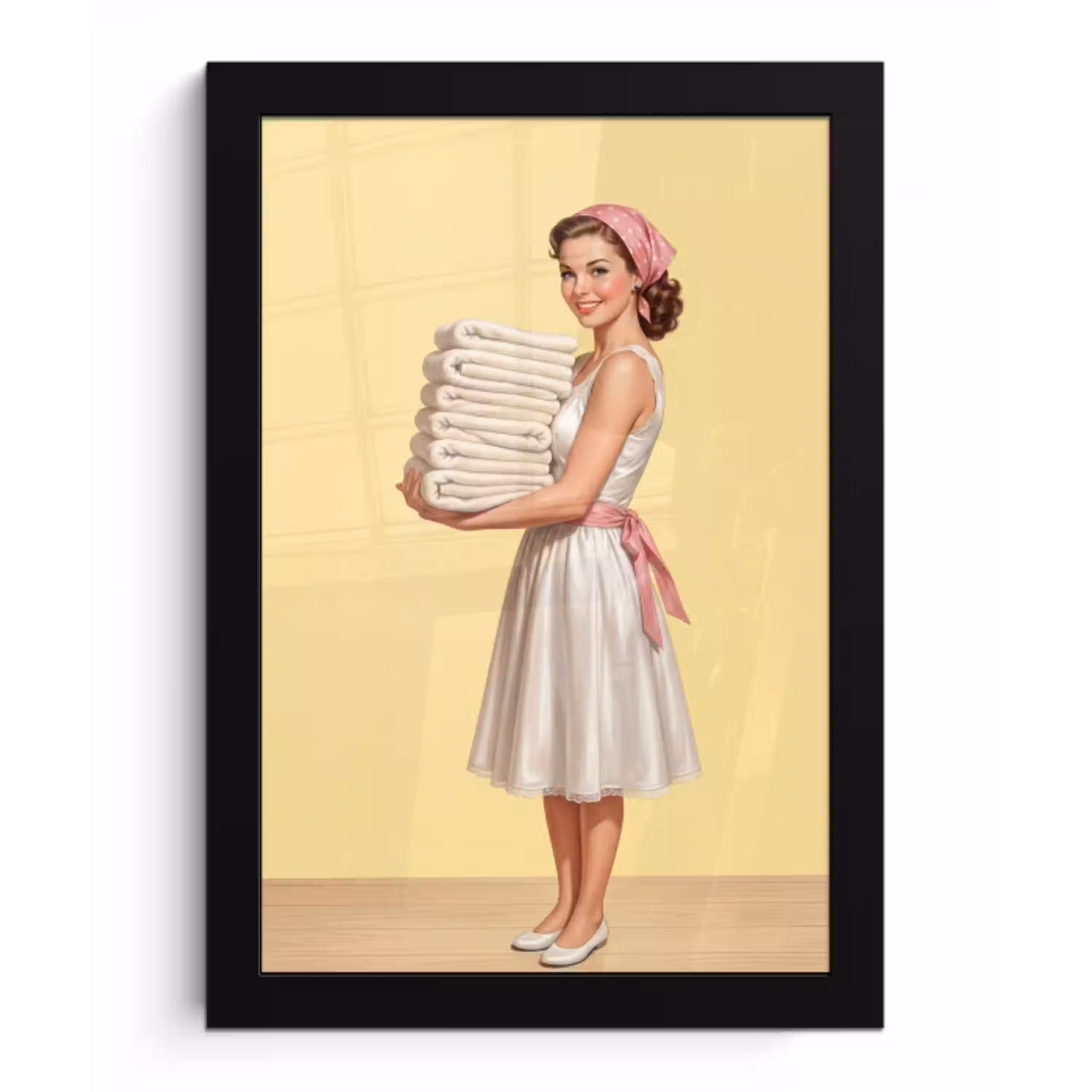 Handdoeken - Vrouw - Jurk - Roze fotolijst zwart zonder passe partout klein -3d