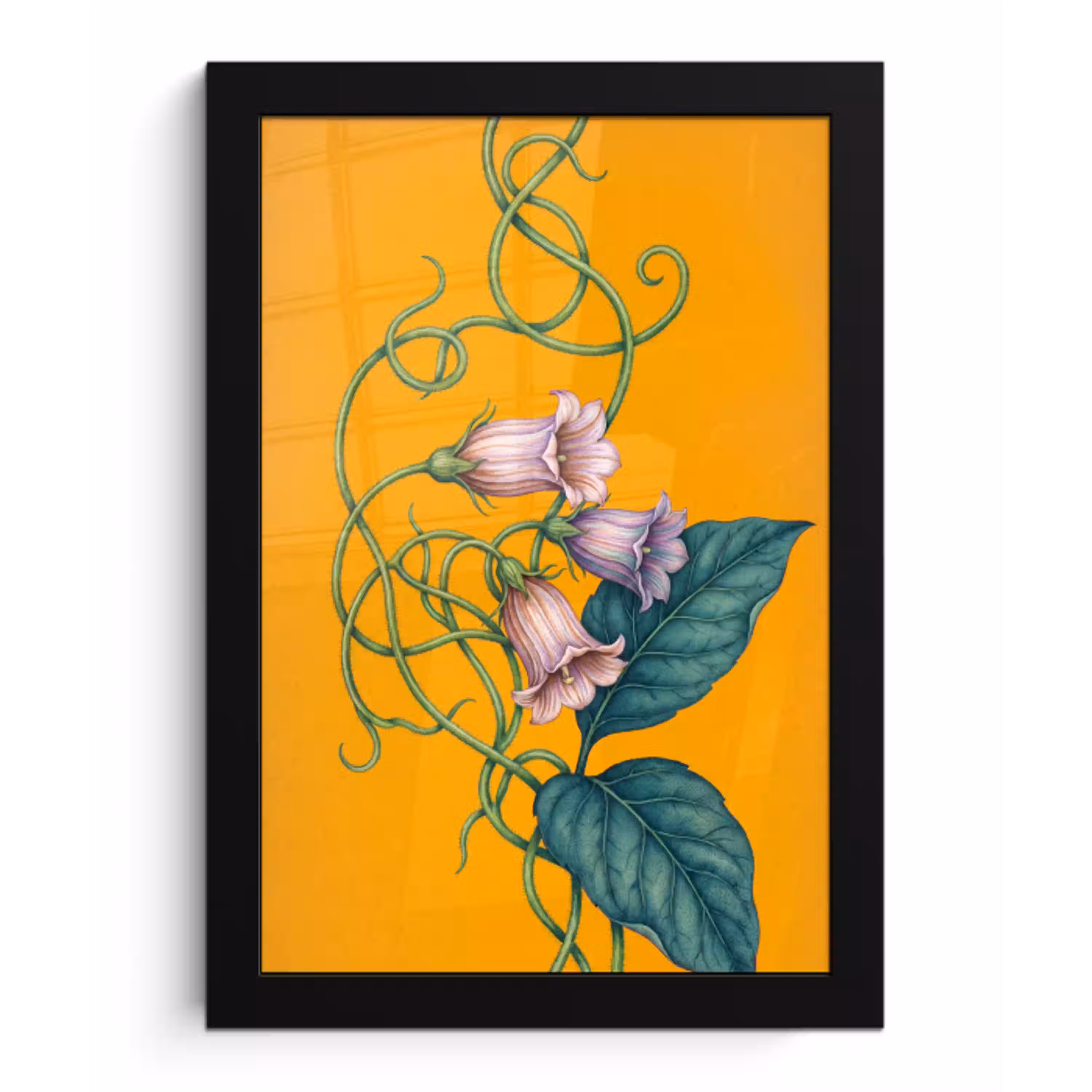Bloemen - Botanisch - Geel fotolijst zwart zonder passe partout klein -3d