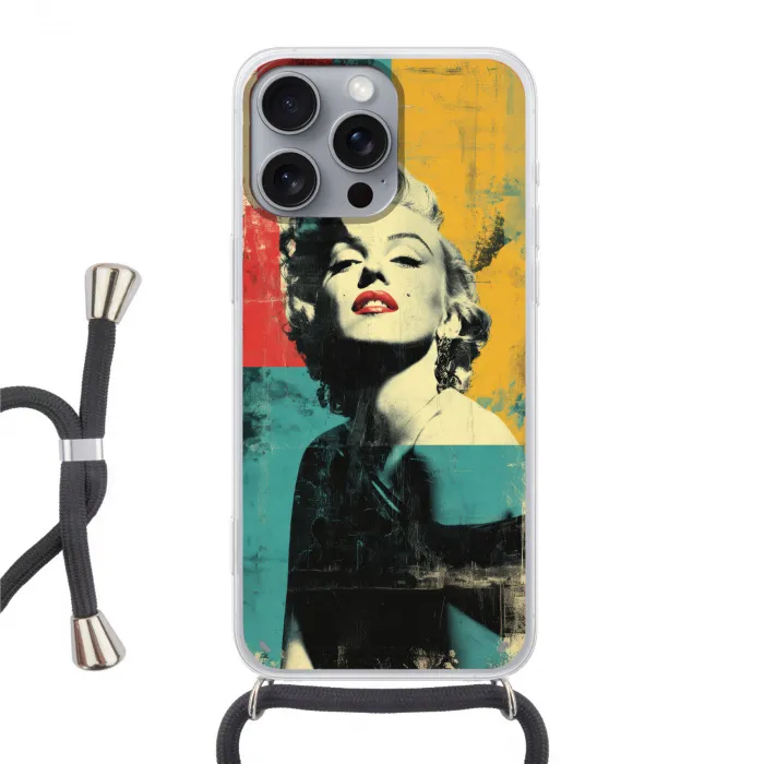 Vrouw - Rode lippen - Abstracte kleurvlakken - Popartuistraling Hoesje iPhone 16 Pro Max met koord klein -3d