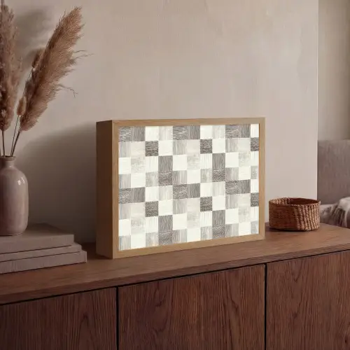 Patroon - Dambord - Houtnerf Light Box met batterij (Wandlamp) middel 907 -sfeer2