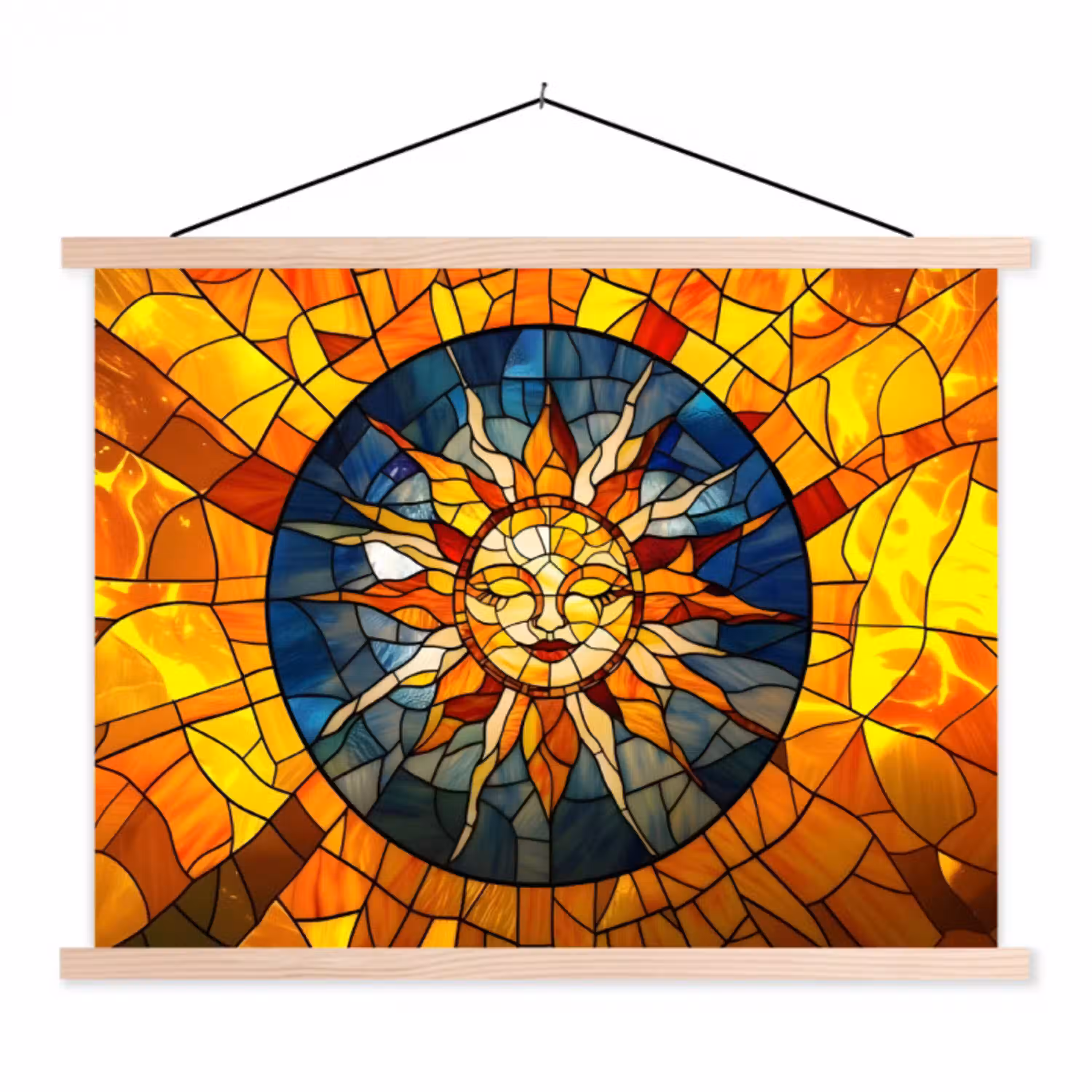 Mozaïek - Zon - Geel - Cirkel textielposter latten blank klein -3d