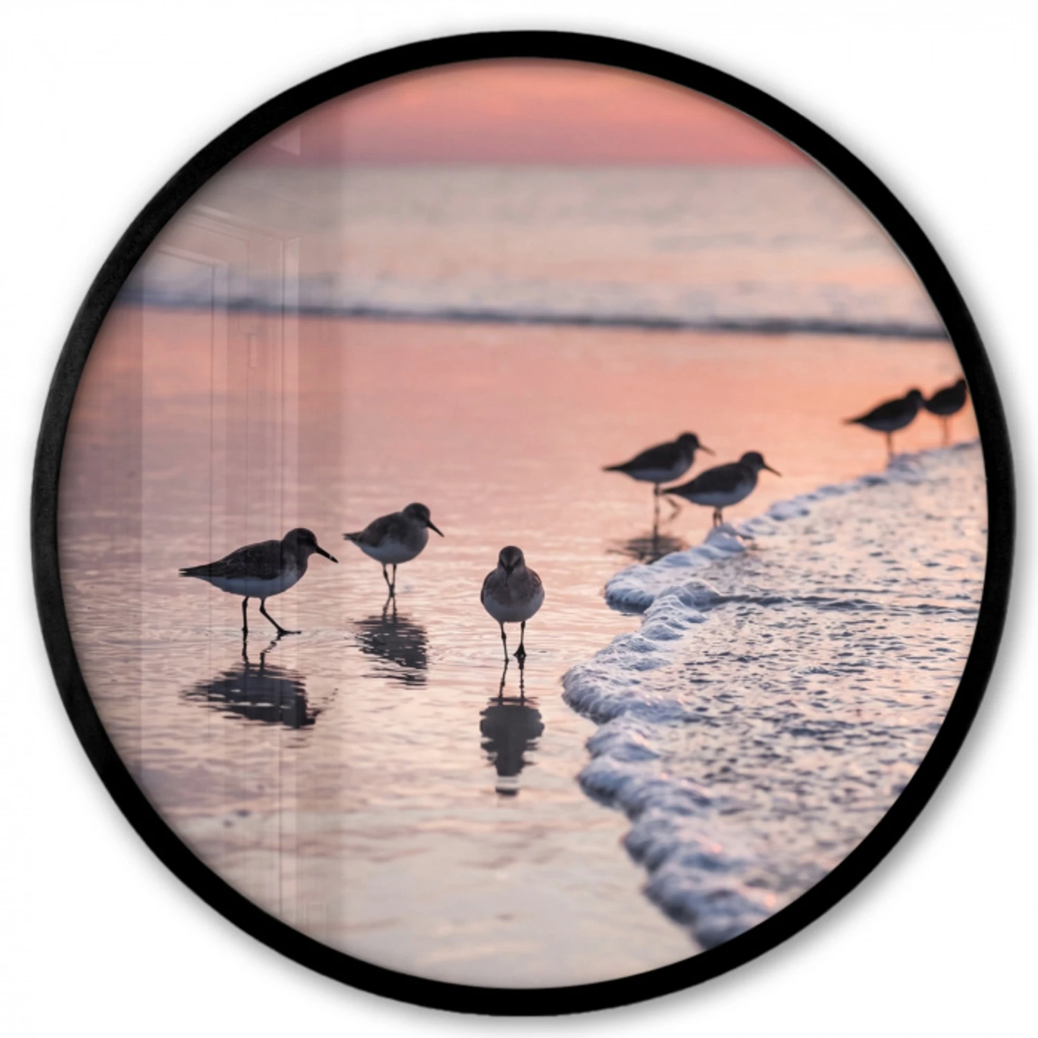 Meeuwen - Strand - Zee - Roze Fotolijst rond zonder passe partout klein -3d