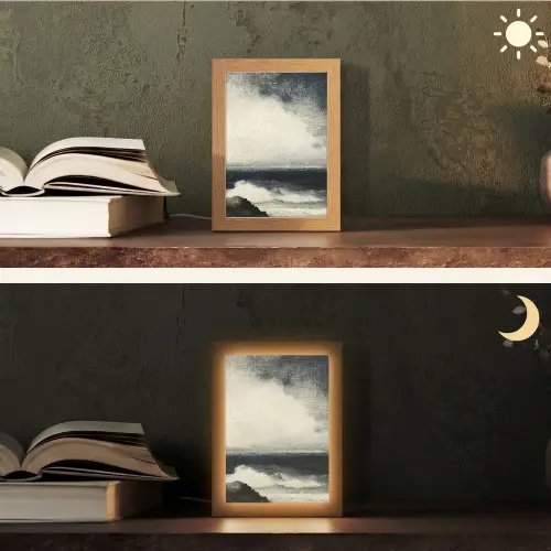 Zee - Rotsen - Storm Light Box met kabel (Tafellamp) klein -sfeer3