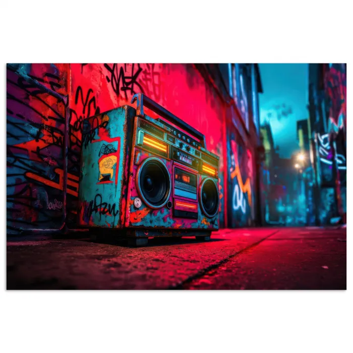 Boombox - Rood - Graffiti - Neon poster papier klein -3d