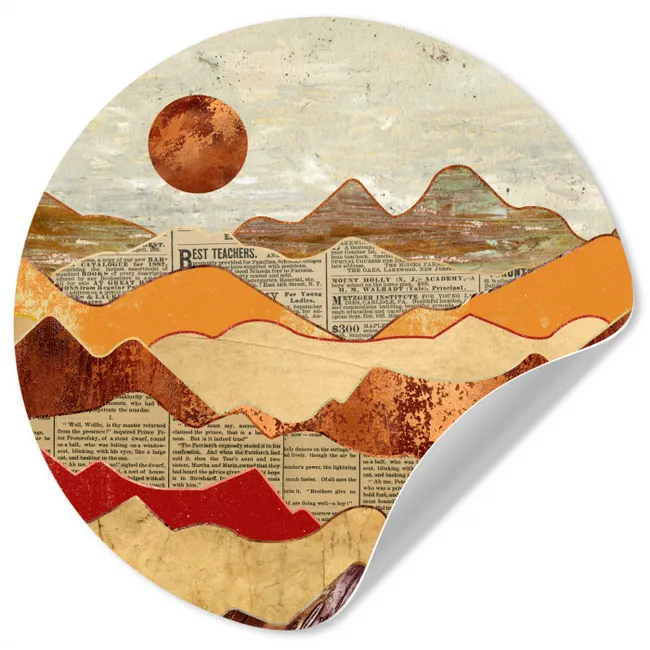 Vintage - Krant - Brons - Abstract - Landschap - Kleuren Wandcirkel behangsticker klein -3d