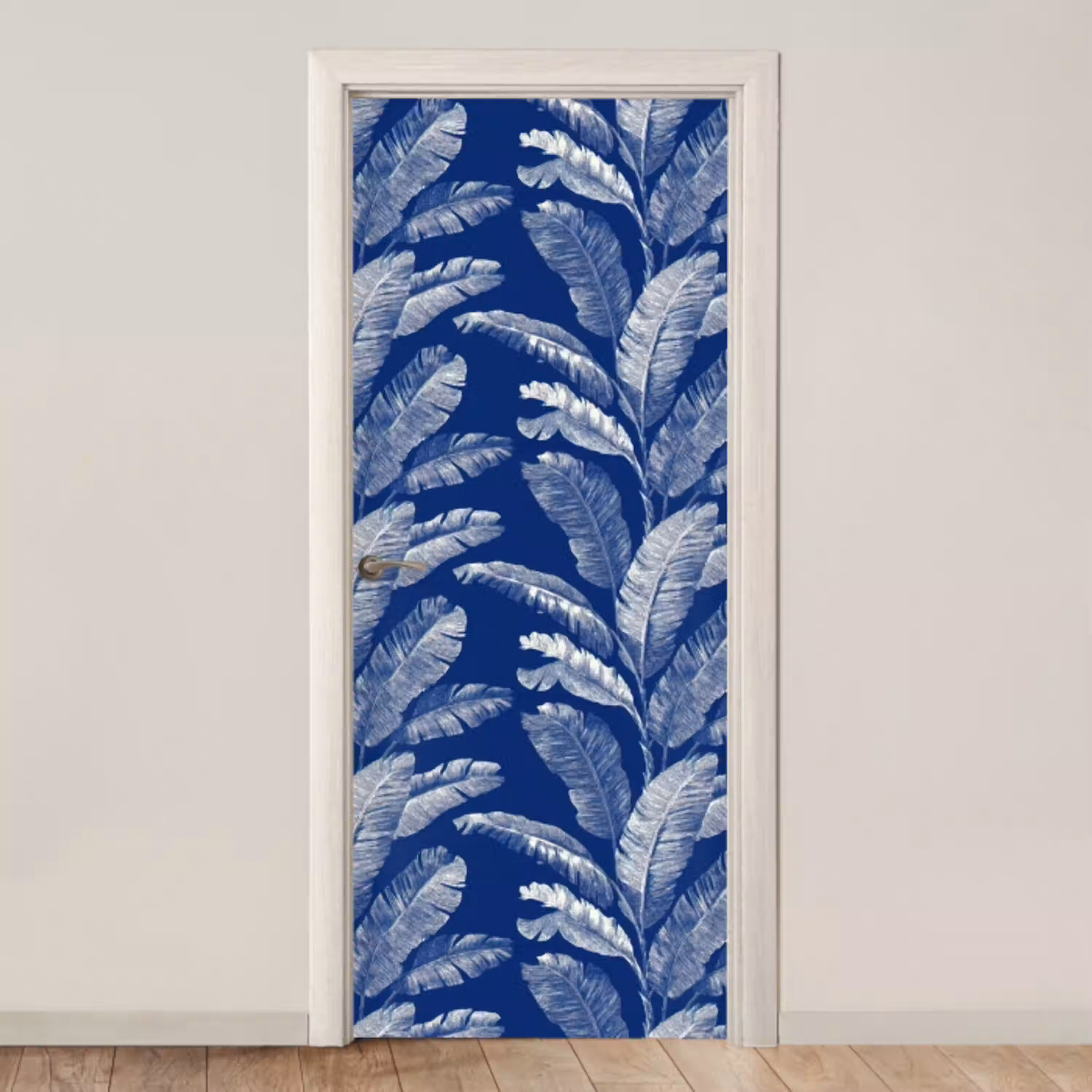 Blad - Palm - Blauw deurposter klein 289 -3d_beige