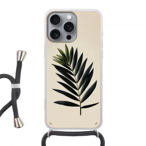 Palmblad - Donkere bladen - Subtiel Hoesje iPhone 16 Pro Max met koord klein -3d
