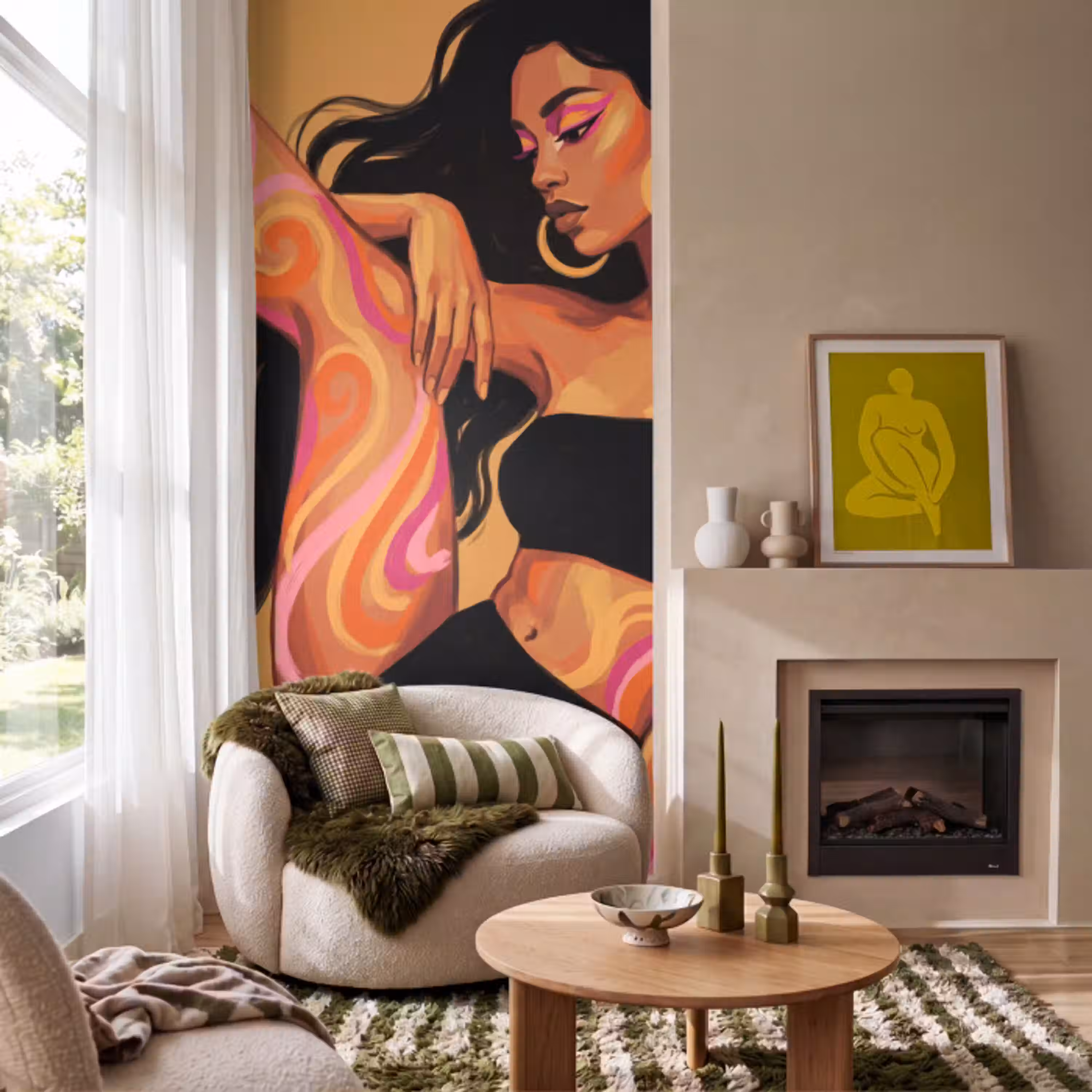 Vrouw - Portret - Abstract - Modern - Kleurrijk Behang Vlies klein -sfeer2