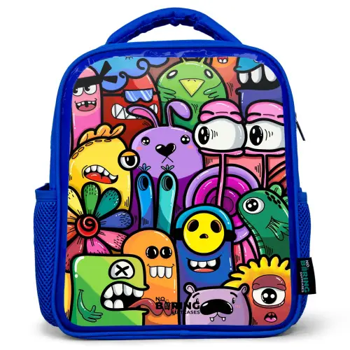 Grappige kleurrijke monsters Kinderrugzak - Blauw middel -3d