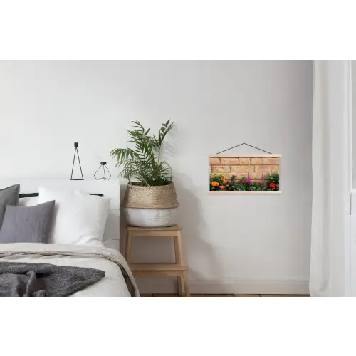 Bloemen - Bakstenen - Kleurrijk textielposter latten blank klein -woonkamer