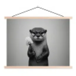 Otter - Wc-borstel - Bril - Zwart - Wit textielposter latten blank klein -3d