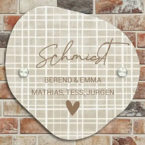 Beige raster - Sierlijk Naambord Organisch middel -sfeer10