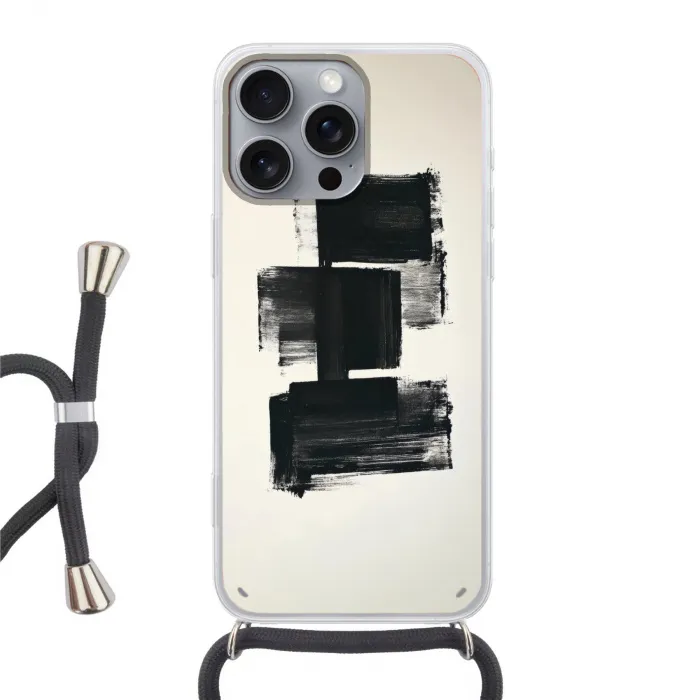 Rechthoeken - Penseelstreken - Abstract - Zwart Hoesje iPhone 16 Pro Max met koord klein -3d