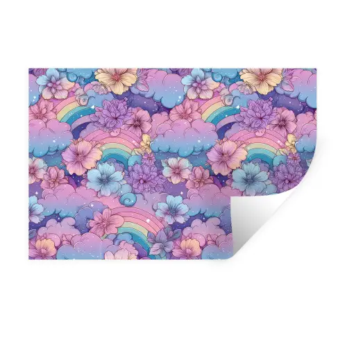 Regenbogen - Bloemen - Kleurrijk - Wolken Muursticker klein -3d