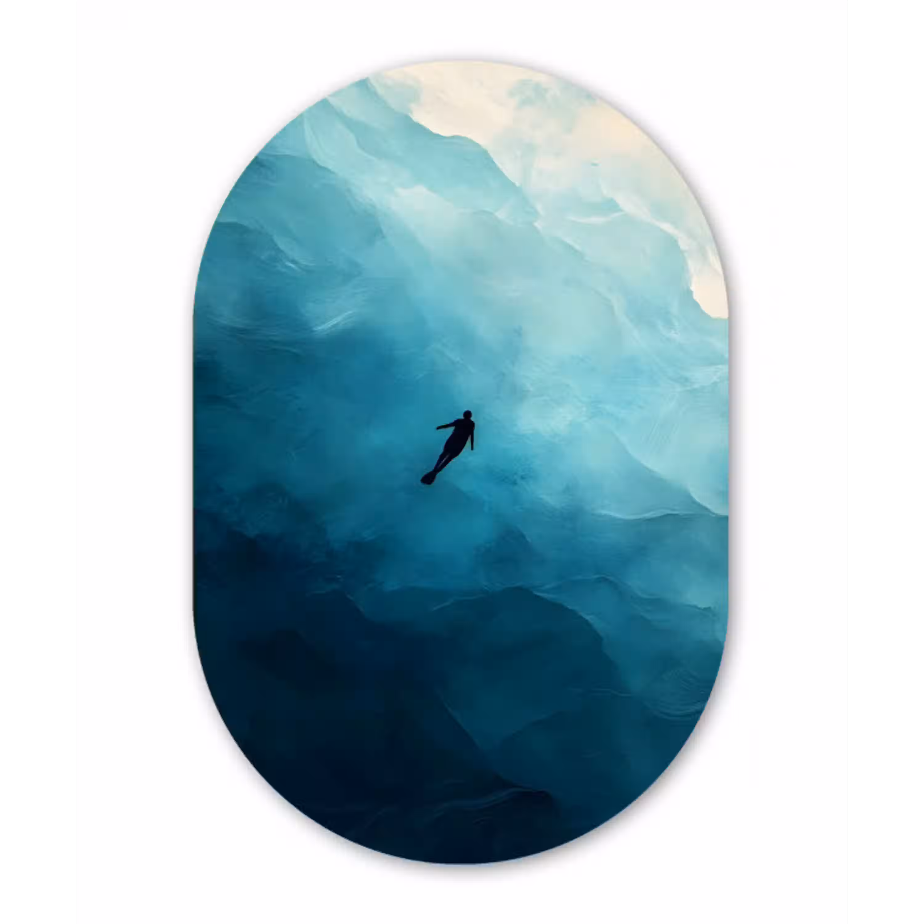 Zee - Silhouet - Abstract - Blauw Wandcirkel Ovaal Glas middel -3d