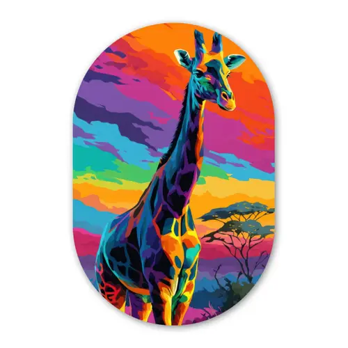 Giraffe - Savanna - Lucht - Gekleurd Wandcirkel Ovaal Forex klein -3d
