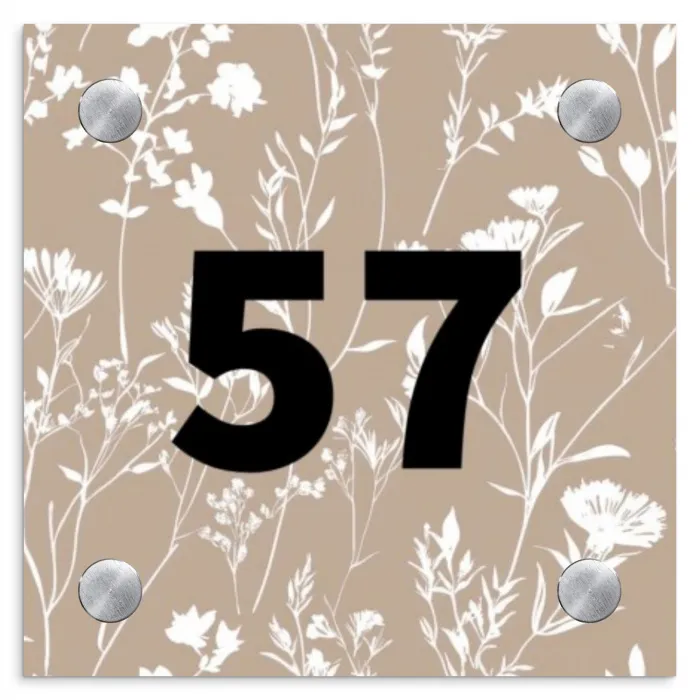 Beige bloemmotief - Traditioneel Naambord Vierkant klein -3d