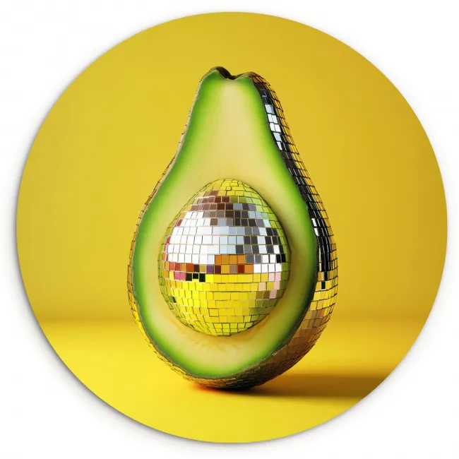 Avocado - Discobal - Geel - Glitter KitchenYeah - Keuken - Wandcirkel Forex klein -3d