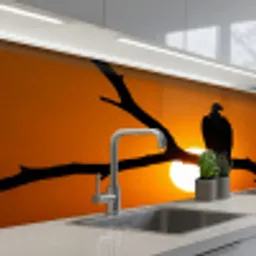 Gier - Tak - Zon - Oranje keuken achterwand 2 middel -3d_schuin