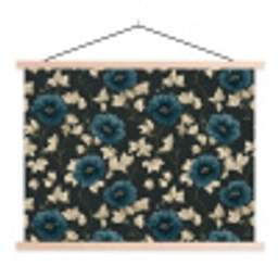 Botanisch - Bloemen - Blauw textielposter latten blank klein 122 -3d