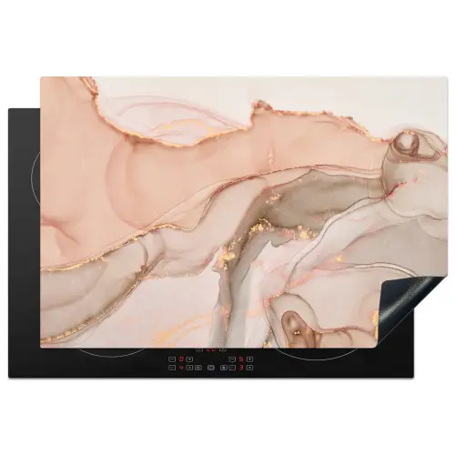 Aderen van Goud in Zalmkleurig Marmer Inductie beschermer vinyl 3mm klein -3d