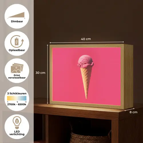 Schepijs - Roze - Hoorntje Light Box met batterij (Wandlamp) middel -USP_websiteoverzichtNL