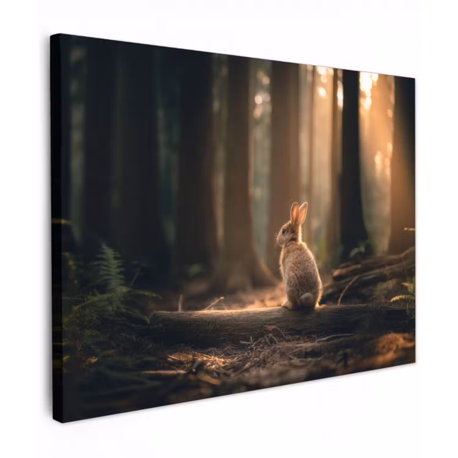 Leinwandbild - Kaninchen - Wald - Sonnenstrahlen