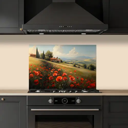 Klaprozen - Rood - Heuvels - Landschap keuken achterwand spatscherm klein -sfeer1