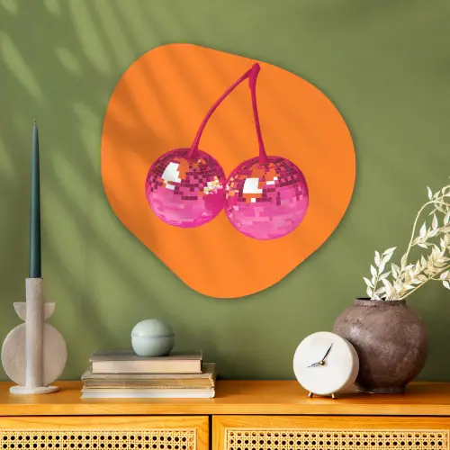Discoballen - Kers - Spiegels - Roze Wandcirkel Organisch Plexiglas middel -sfeer2