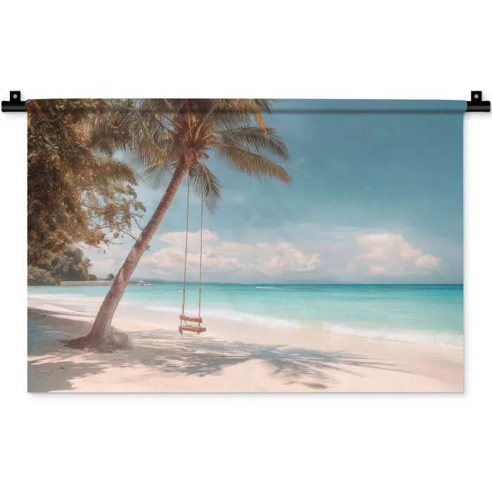 Palmboom - Schommel - Strand - Lucht Wandkleed katoen klein -zz3d
