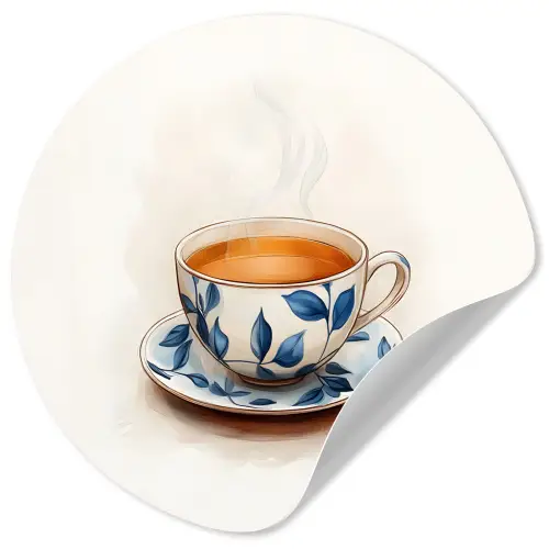 Theekop - Bladeren - Blauw Wandcirkel behangsticker klein -3d