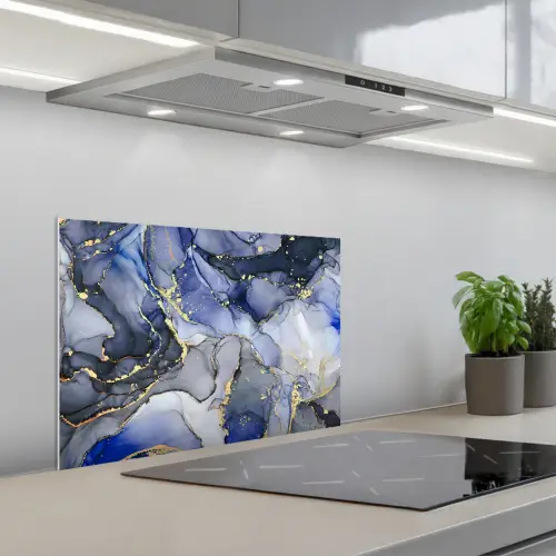 Marmer - Goud - Abstract - Blauw keuken achterwand spatscherm klein -3d_schuin