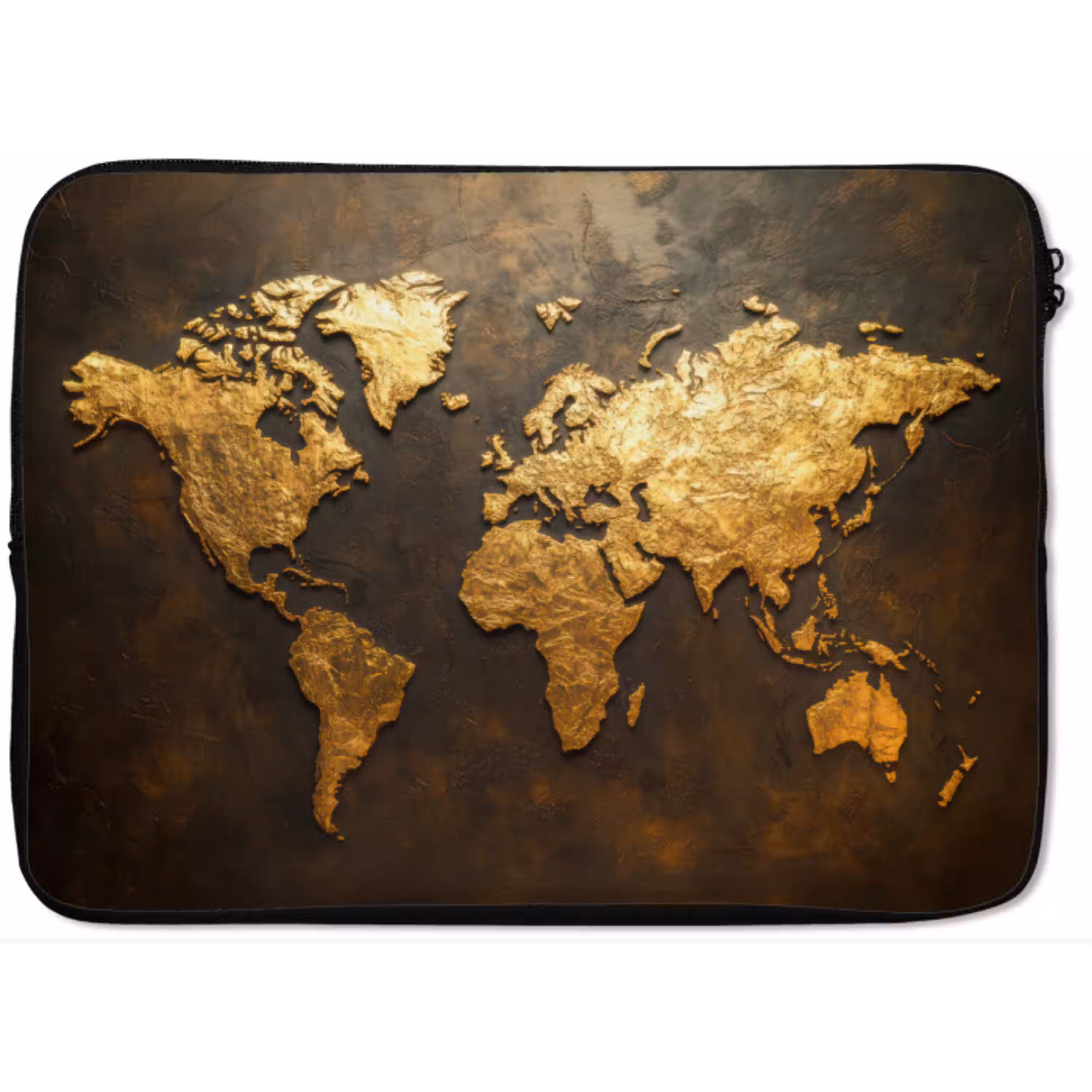 Wereldkaart - Goud - Roest laptophoes neopreen klein -zkaufland3dotto