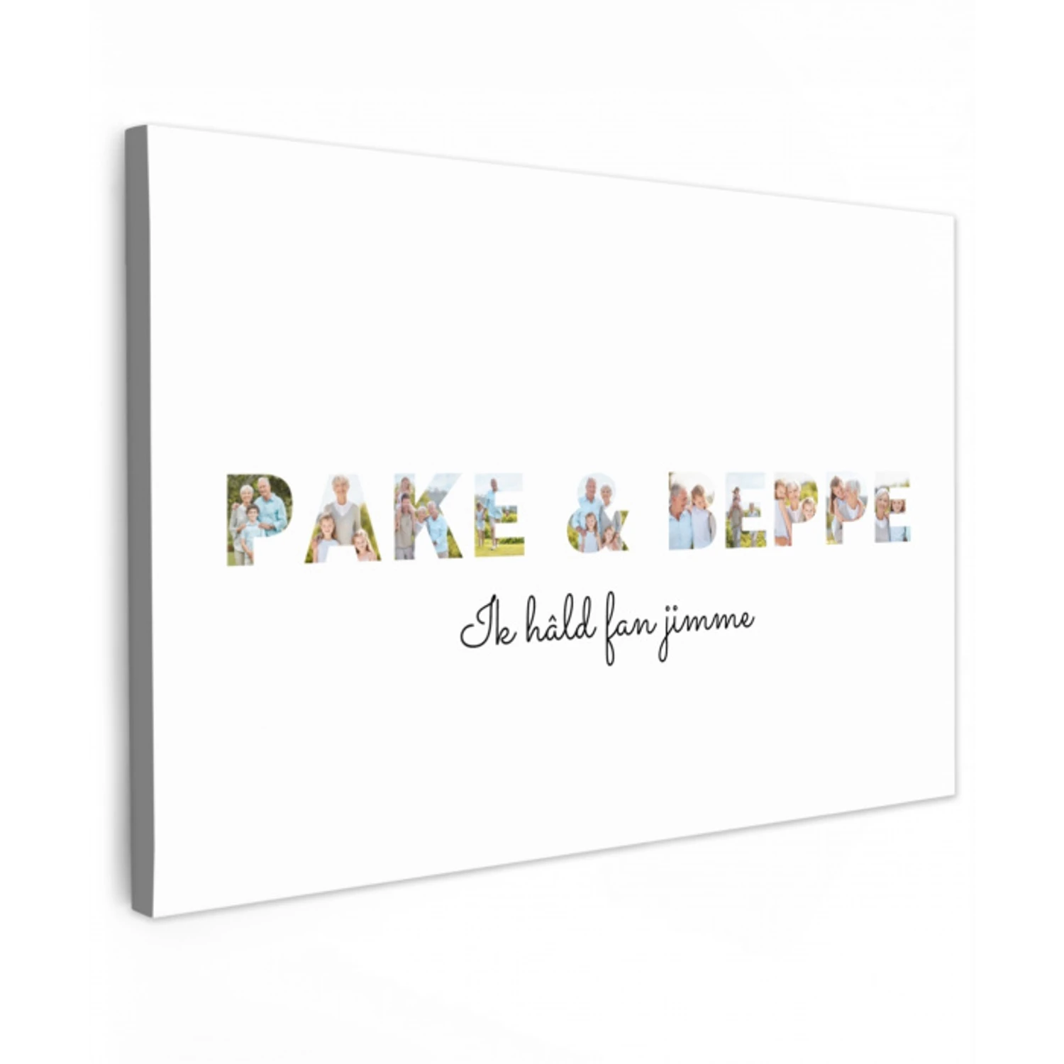 Pake & Beppe - Lettercollage Tuinposter op houten frame 2 cm dik klein -3d